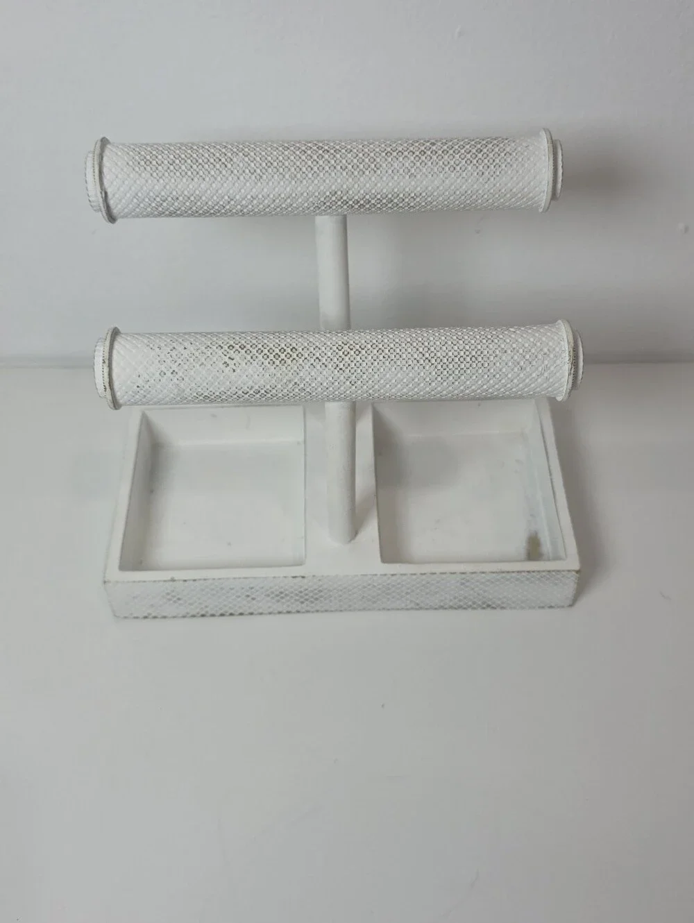 White Double-Tier Jewelry Stand with Tray